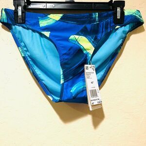 Adidas Parley Geometric Abstract Art Blue Yellow Low Rise Swim bottoms 42” = XL